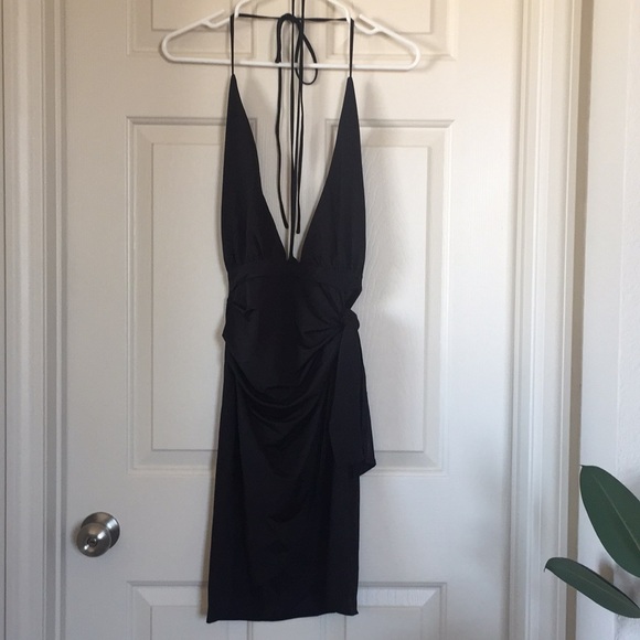 Asymmetrical Plunge Black Mini Dress New Years Eve - Picture 5 of 8